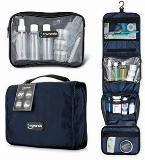 TRAVANDO Hanging Toiletry Bag"FLEXI"   7 TSA Approved Liquid Bottles - Travel Set for Men and Women - Toilet Kit for Cosmetics, Makeup - Organiser for Suitcase - Wash Bag with Containers