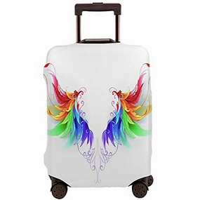 Travel Luggage CoverRealistic Looking Feathers In Rainbow Color FWashable Elastic Durable , With Concealed Zipper Suitcase Protector Fits For 25-28 Inch -L.