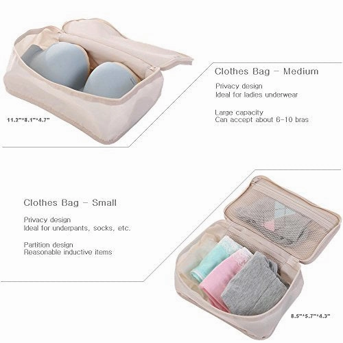 Travel Packing Cubes Set Toiletry Kits Bonus Shoe Bag JJ POWER Luggage Organizers (Beige)