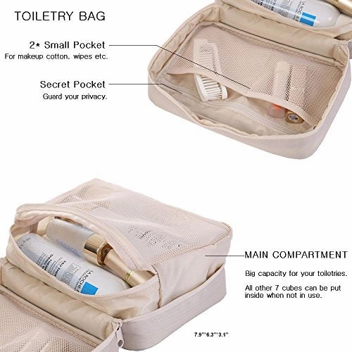 Travel Packing Cubes Set Toiletry Kits Bonus Shoe Bag JJ POWER Luggage Organizers (Beige)