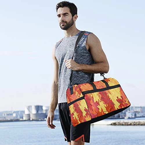 Travel Tote Luggage Weekender Duffle Bag, Autumn Maple Leaves Fall Red Orange Large Canvas shoulder