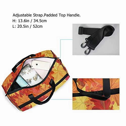 Travel Tote Luggage Weekender Duffle Bag, Autumn Maple Leaves Fall Red Orange Large Canvas shoulder