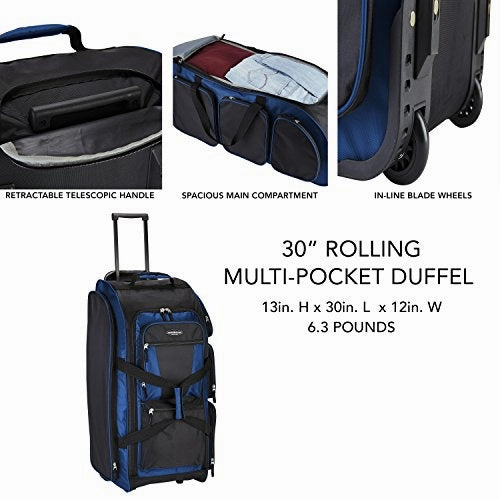 Travelers Club Luggage Travelers Club Adventure 30 Inch Rolling Multi-Pocket Upright Luggage, Neon Blue Color Option Duffel Bag One Size