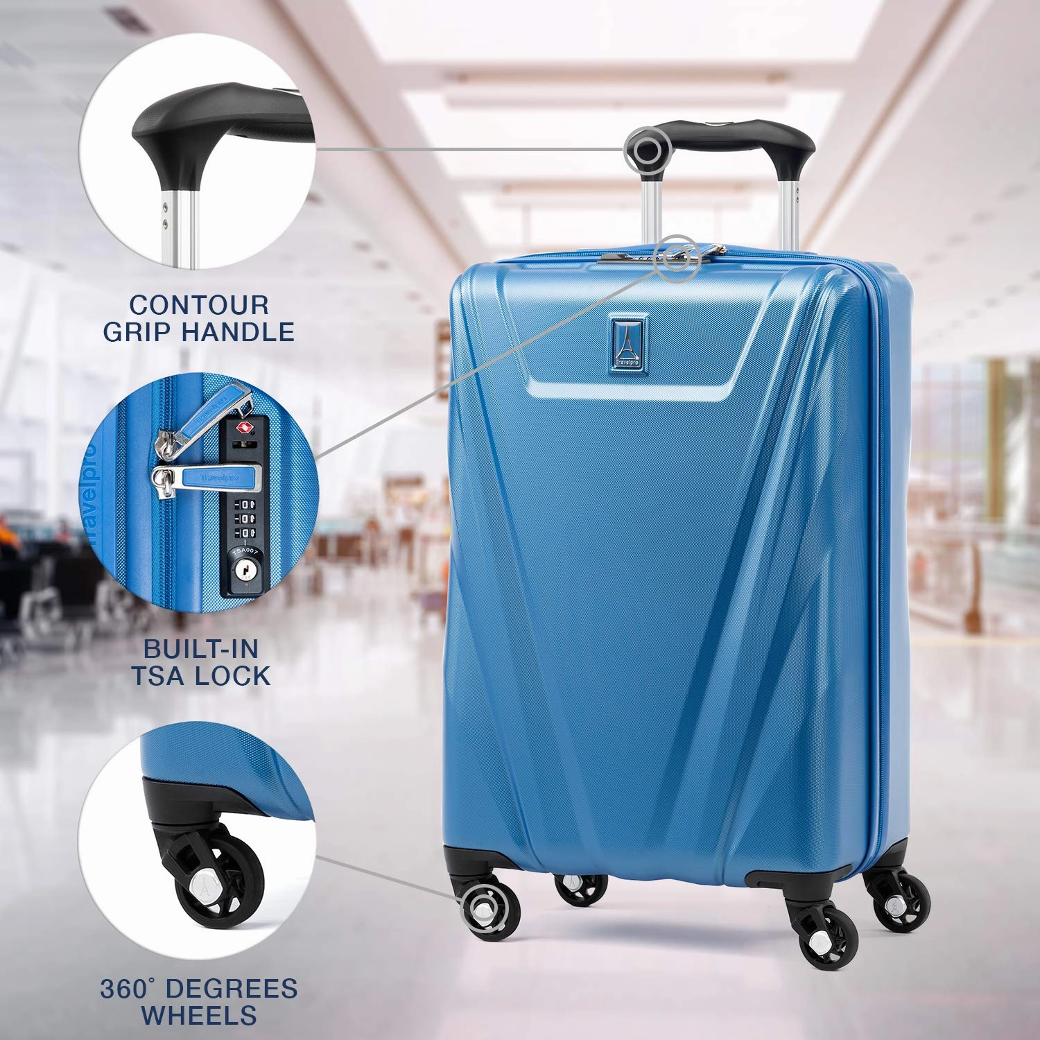 Travelpro Maxlite 5 Carry-on Spinner Hardside Luggage, Azure Blue