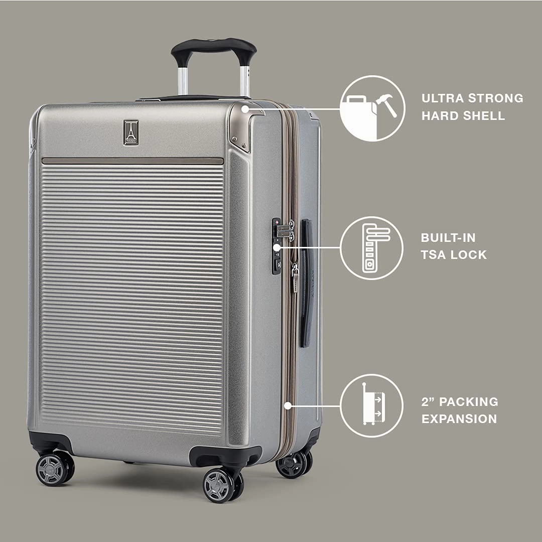 Travelpro Platinum Elite Checked Medium 25-Inch Hardside Expandable Spinner Wheel Luggage TSA Lock Hard Shell Polycarbonate Suitcase