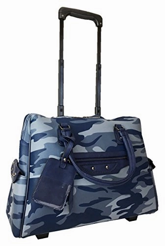 Trendy Flyer 20"L Computer/Laptop Bag Tote Duffel Rolling Wheel Case Purse Carry Camo Blue