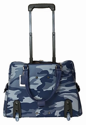 Trendy Flyer 20"L Computer/Laptop Bag Tote Duffel Rolling Wheel Case Purse Carry Camo Blue