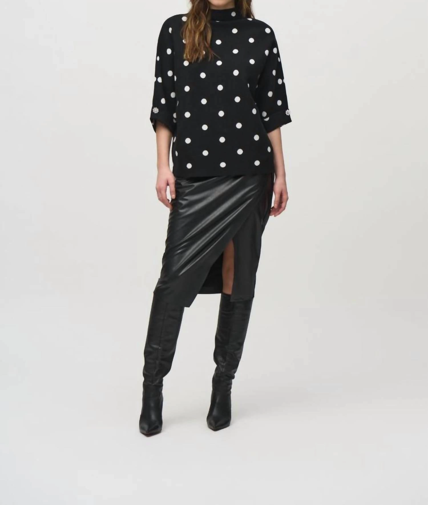 Two-Tone Polka Dot Boxy Sweater Top In Black/vanilla