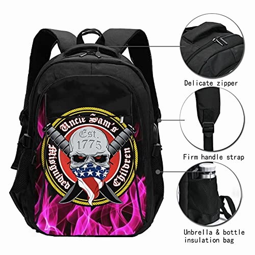 Uncle Sam'S Misguided Children Usb Charging Port,Travel Backpack Laptop Backpack For Women Men, College School Backpack Bookbag Carry On Bag For Office/Teacher/Work