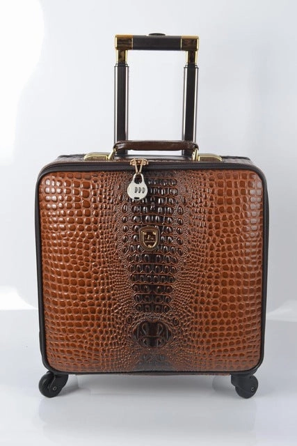 Unisex Pu Leather Crocodile Pattern Spinner Carry-On Luggage High Quality Pull-On Luggage Cases