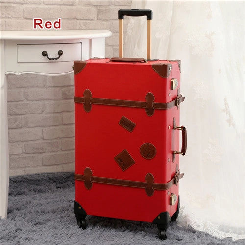 Uniwalker 20"-26"Red Vintage Suitcase Pu Leather Travel Suitcase , Scratch Resistant Rolling
