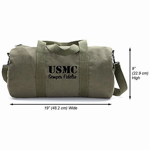 USMC SEMPER FIDELIS Army Sport Heavyweight Duffel Bag on Olive & Black, Medium