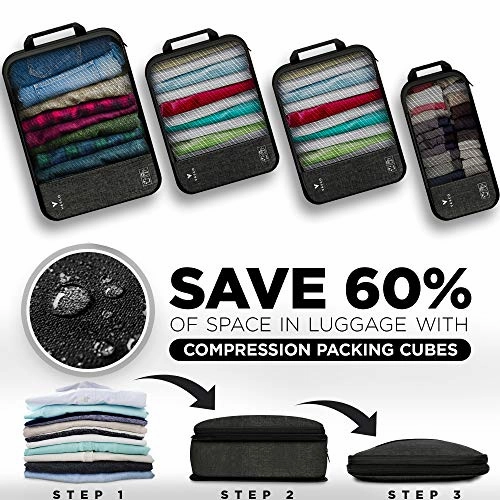 VASCO Compression Packing Cubes for Travel  Premium Set of 4 Luggage Organizer Bags (S 2M L) Black