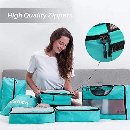Veken 6 Set Packing Cubes, Travel Luggage Organizers with Laundry Bag & Shoe Bag (Teal)
