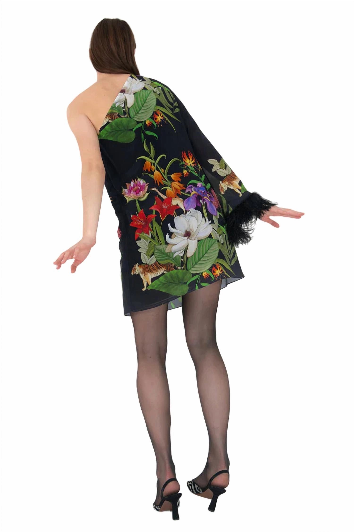 Vida Crepe One Shoulder Mini Dress In Safari Black