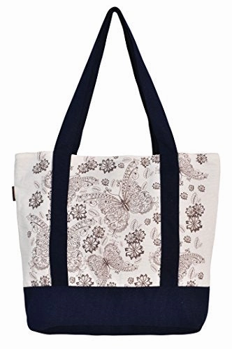 Vietsbay'S Women Floral Vintage Patternprint Heavyweight White Canvas Handbags