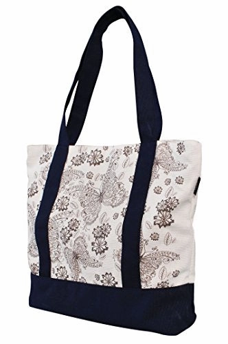 Vietsbay'S Women Floral Vintage Patternprint Heavyweight White Canvas Handbags