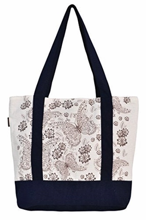 Vietsbay'S Women Floral Vintage Patternprint Heavyweight White Canvas Handbags