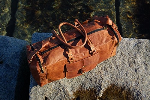 Vintage Leather 24 Inch Square Duffel Travel Gym Sports Overnight Weekend Leather Bag