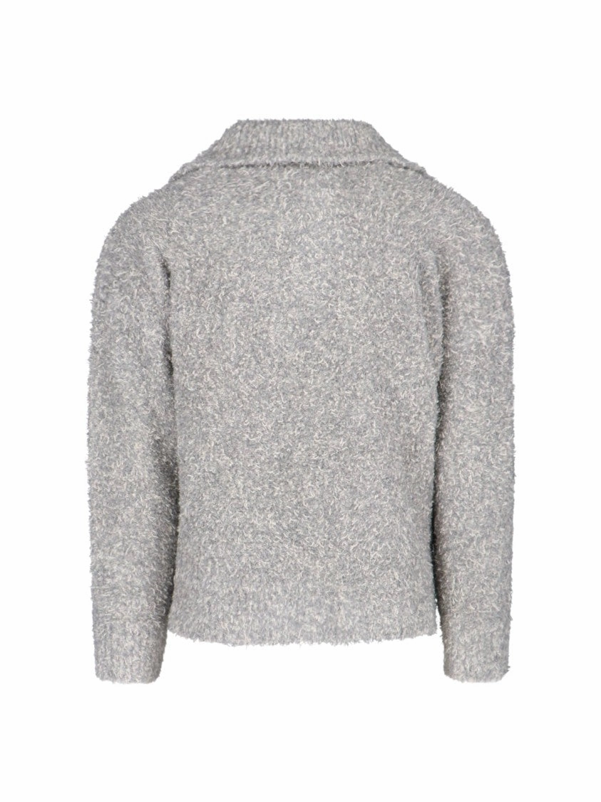 Vrille" Sweater In Gray Cotton Blend Boucl?? Effect