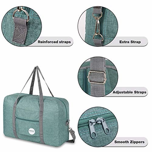 Wandf Foldable Travel Duffel Bag Luggage Sports Gym Water Resistant Nylon (E-Denim Green with Strap)