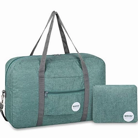 Wandf Foldable Travel Duffel Bag Luggage Sports Gym Water Resistant Nylon (E-Denim Green with Strap)