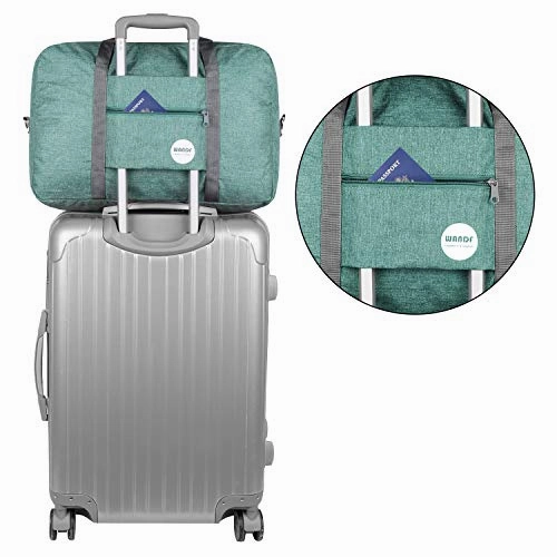 Wandf Foldable Travel Duffel Bag Luggage Sports Gym Water Resistant Nylon (E-Denim Green with Strap)