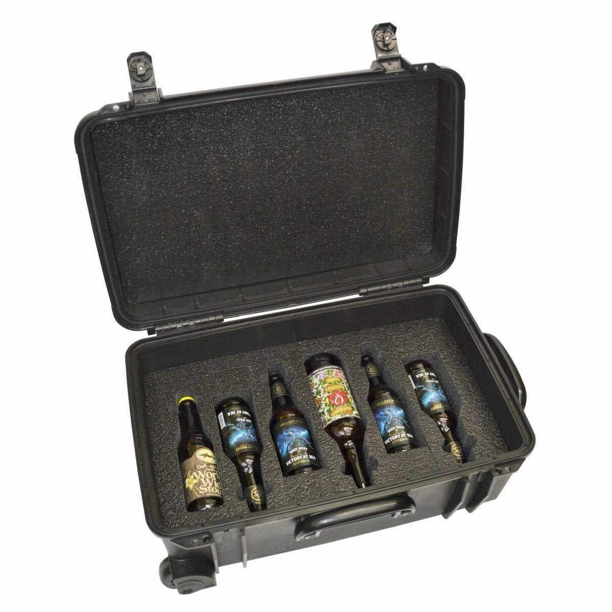Waterproof Heavy Duty Wheeled Alcohol Travel Case - Beer And Wine Carrying Case Includes Custom Foam Insert Bottle Holder