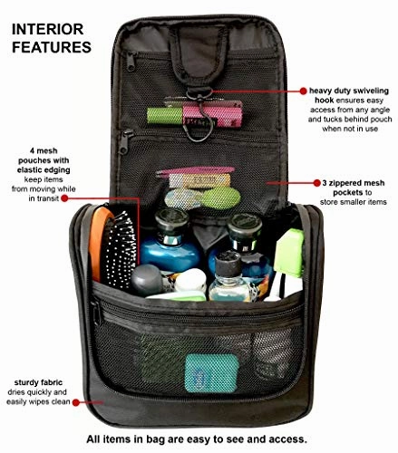 WAYFARER SUPPLY Hanging Toiletry Bag: Pack-it-flat Travel Kit, Black