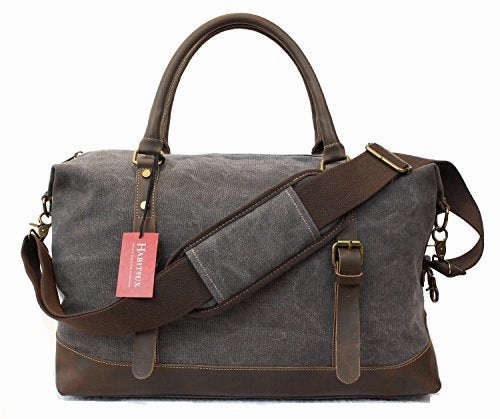 Weekender Duffel Bag Travel Tote - Canvas Genuine Leather Overnight Bag