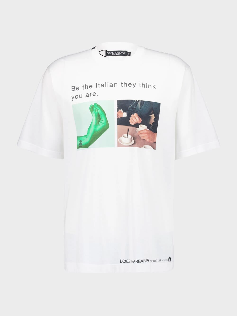 White Cotton Hand and Coffee Print T-shirt