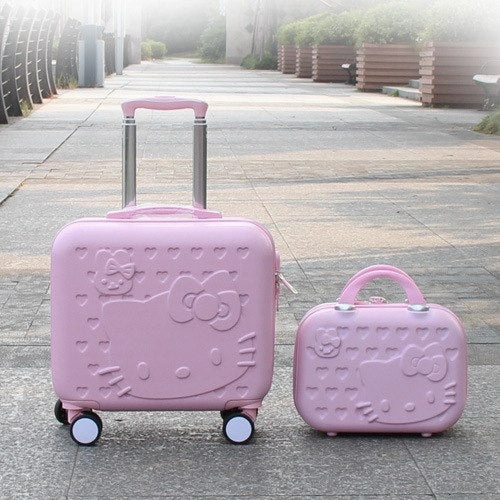 Wholesale!12 16Inches Lovely Hello Kitty Travel Luggage Bags Set For Girls,Pink Korea Fashion Abs