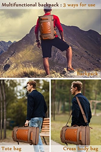 WITZMAN Men Vintage Canvas Rucksack Travel Duffel Backpack Retro Hiking Bag 2063 (22inch Brown)