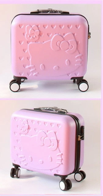 Women Carry-On KT Luggage Set/Girls Hello Kitty Travel Suitcase Cosmetic Bag 2Pcs/Set/14'' 17'' ABS