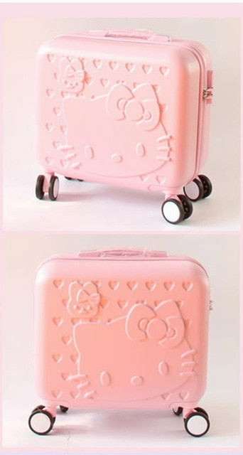 Women Carry-On KT Luggage Set/Girls Hello Kitty Travel Suitcase Cosmetic Bag 2Pcs/Set/14'' 17'' ABS