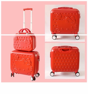 Women Carry-On KT Luggage Set/Girls Hello Kitty Travel Suitcase Cosmetic Bag 2Pcs/Set/14'' 17'' ABS
