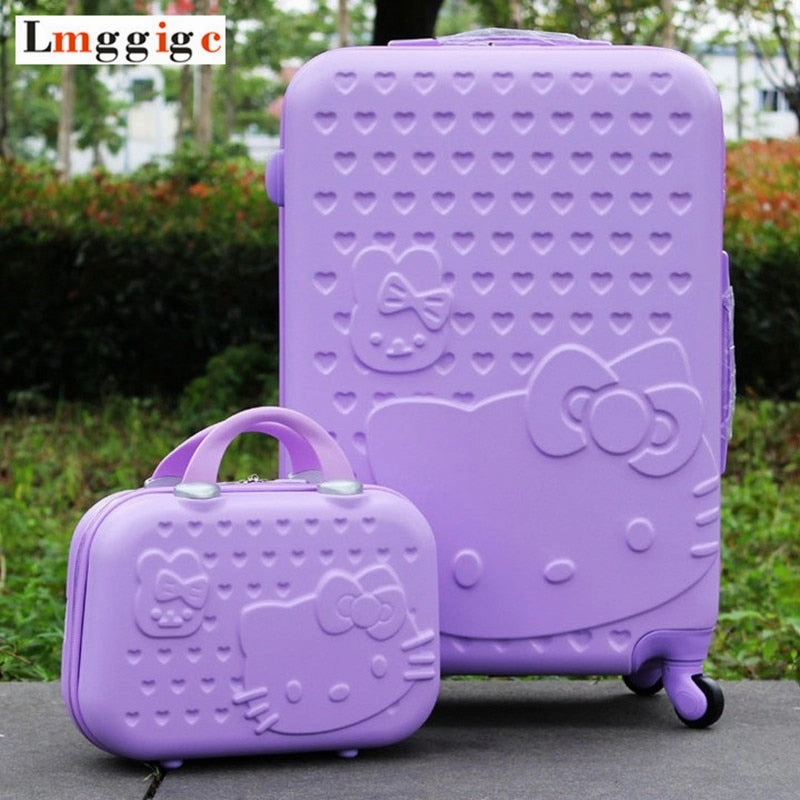 Women Hello Kitty Rolling Luggage Travel Suitcase Bag Set,Children Cartoon Universal Wheel Box ,