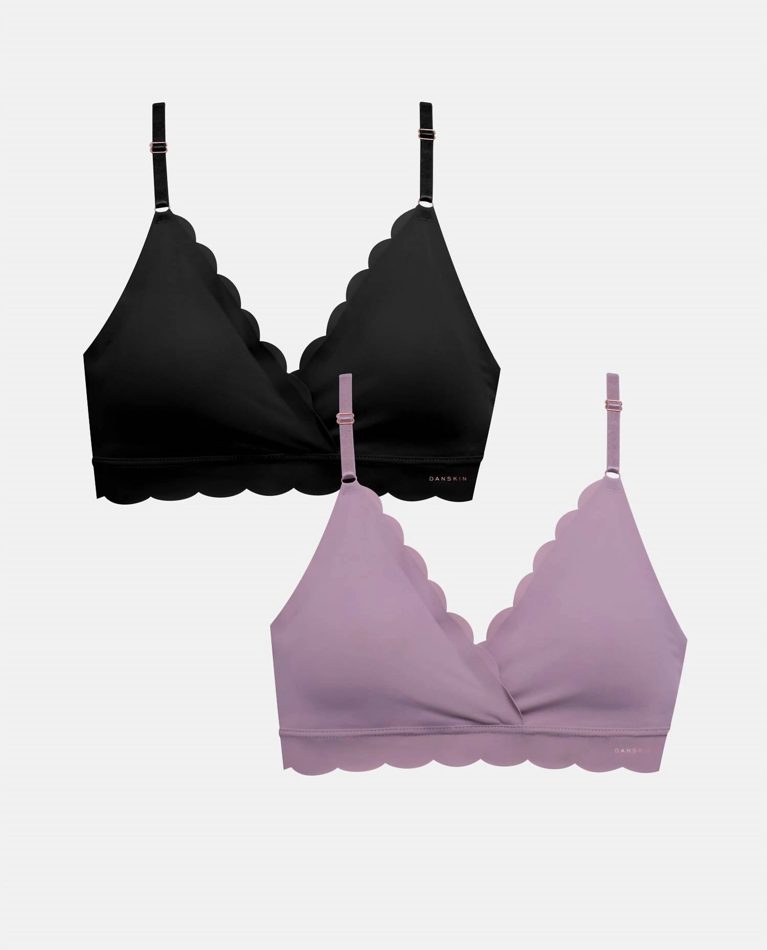 Women's 2-Pack Laser Wire Free Bra With Scallop Edge In Faded Meadow And Black