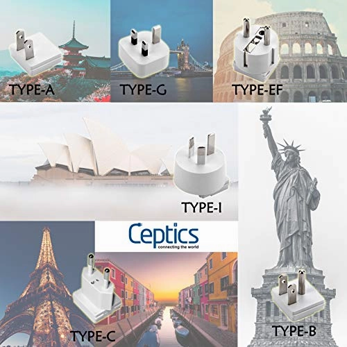 World Travel Adapter Kit by Ceptics - Dual USB   2 US Outlets, Surge Protection, Plugs for Europe, UK, China, Australia, Japan - Perfect for Laptop, Cell Phones, Cameras - Safe ETL Tested (WPS-2B )