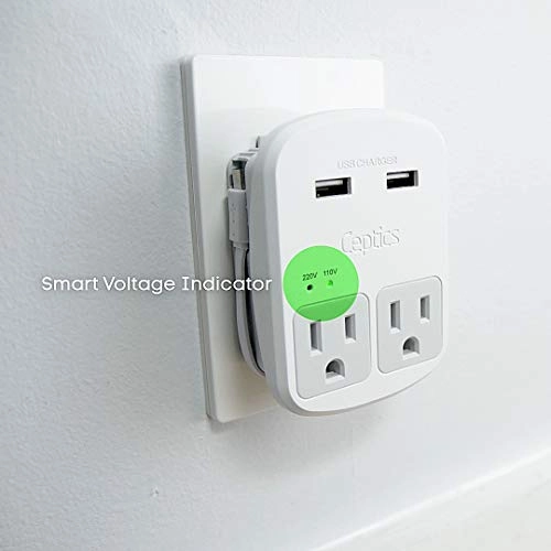 World Travel Adapter Kit by Ceptics - Dual USB   2 US Outlets, Surge Protection, Plugs for Europe, UK, China, Australia, Japan - Perfect for Laptop, Cell Phones, Cameras - Safe ETL Tested (WPS-2B )
