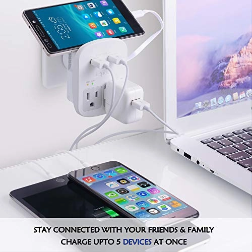 World Travel Adapter Kit by Ceptics - Dual USB   2 US Outlets, Surge Protection, Plugs for Europe, UK, China, Australia, Japan - Perfect for Laptop, Cell Phones, Cameras - Safe ETL Tested (WPS-2B )