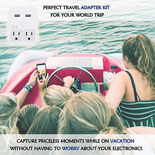 World Travel Adapter Kit by Ceptics - Dual USB   2 US Outlets, Surge Protection, Plugs for Europe, UK, China, Australia, Japan - Perfect for Laptop, Cell Phones, Cameras - Safe ETL Tested (WPS-2B )