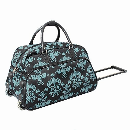 World Traveler 21 Inch Rolling Duffel Bag, Black Blue Damask, One Size