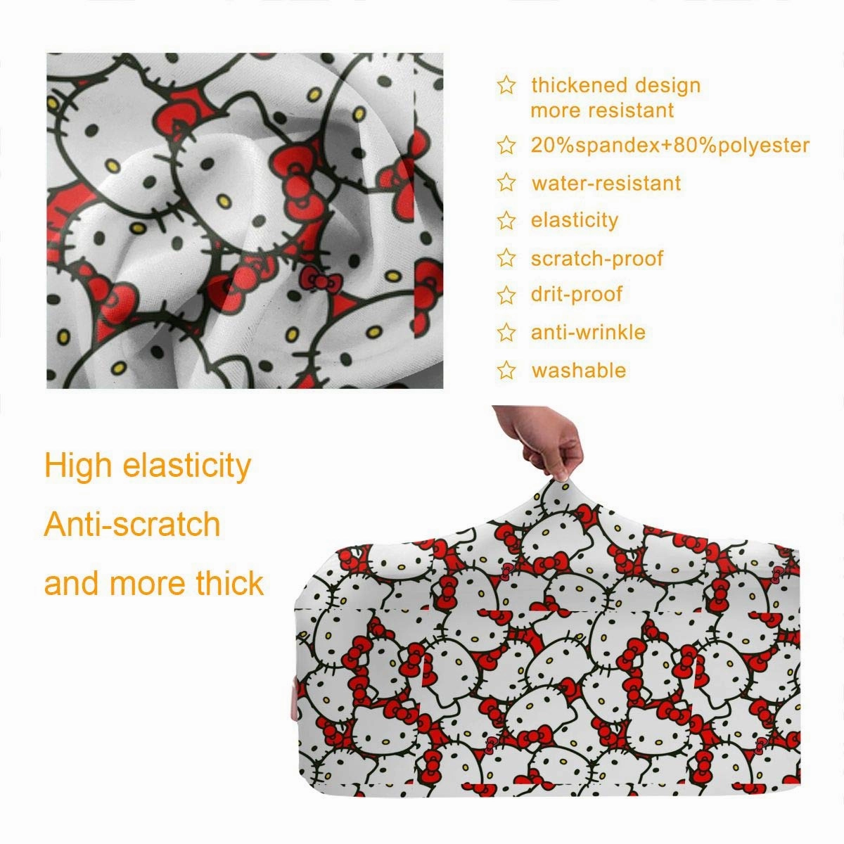 Xzcxyadd Hello Kitty (29) Travel Luggage Protector Case Polyester Fiber Baggage Cover Suitcase Protective Cover Suit for 18-32inch
