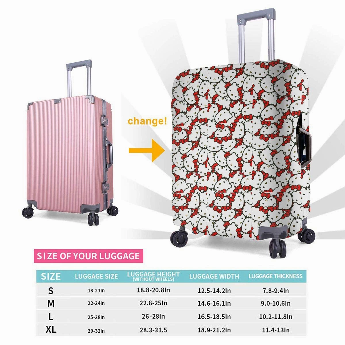 Xzcxyadd Hello Kitty (29) Travel Luggage Protector Case Polyester Fiber Baggage Cover Suitcase Protective Cover Suit for 18-32inch