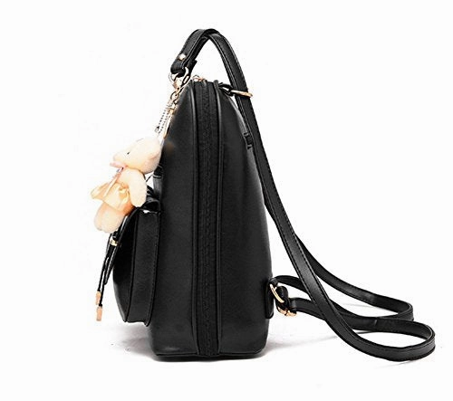 Yaagle Korean Pu Shoulder Large Capacity Bag With Bear Decoration For Women And Girl (Navy)