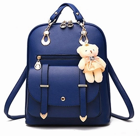 Yaagle Korean Pu Shoulder Large Capacity Bag With Bear Decoration For Women And Girl (Navy)