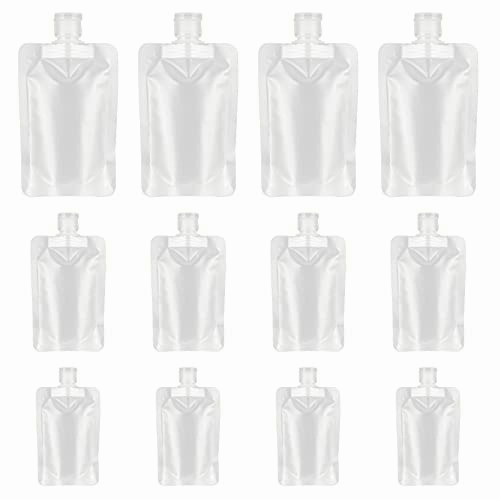 YASUOA 12 Pieces Travel Size Refillable Empty Squeeze Pouch, TSA Approved Stand Up Pouch for Toiletry, Lotion Shampoo Shower Gel Squeezable Bags, Leakproof Cosmetic Containers (30ml/50ml/100ml)