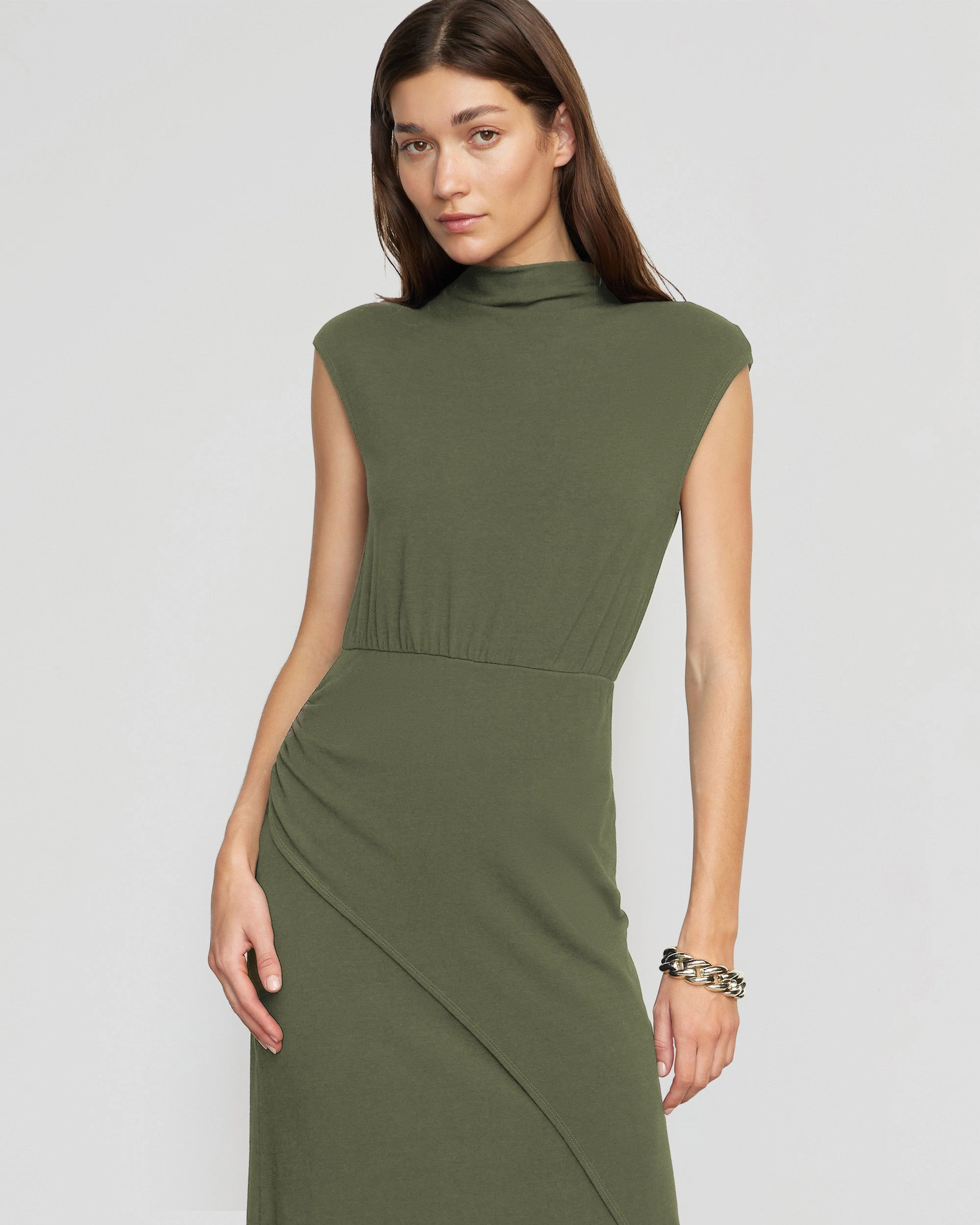 Yimei Mock-Neck Side-Slit Dress