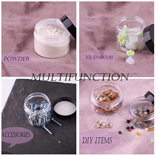 ZEJIA 20 Pack 2oz jars with lids Plastic Round Clear Leak-Proof Container with Black Lid Inner Liner and Labels for Cosmetic, Powders, Beads Jewelry, LiquidsBlack
